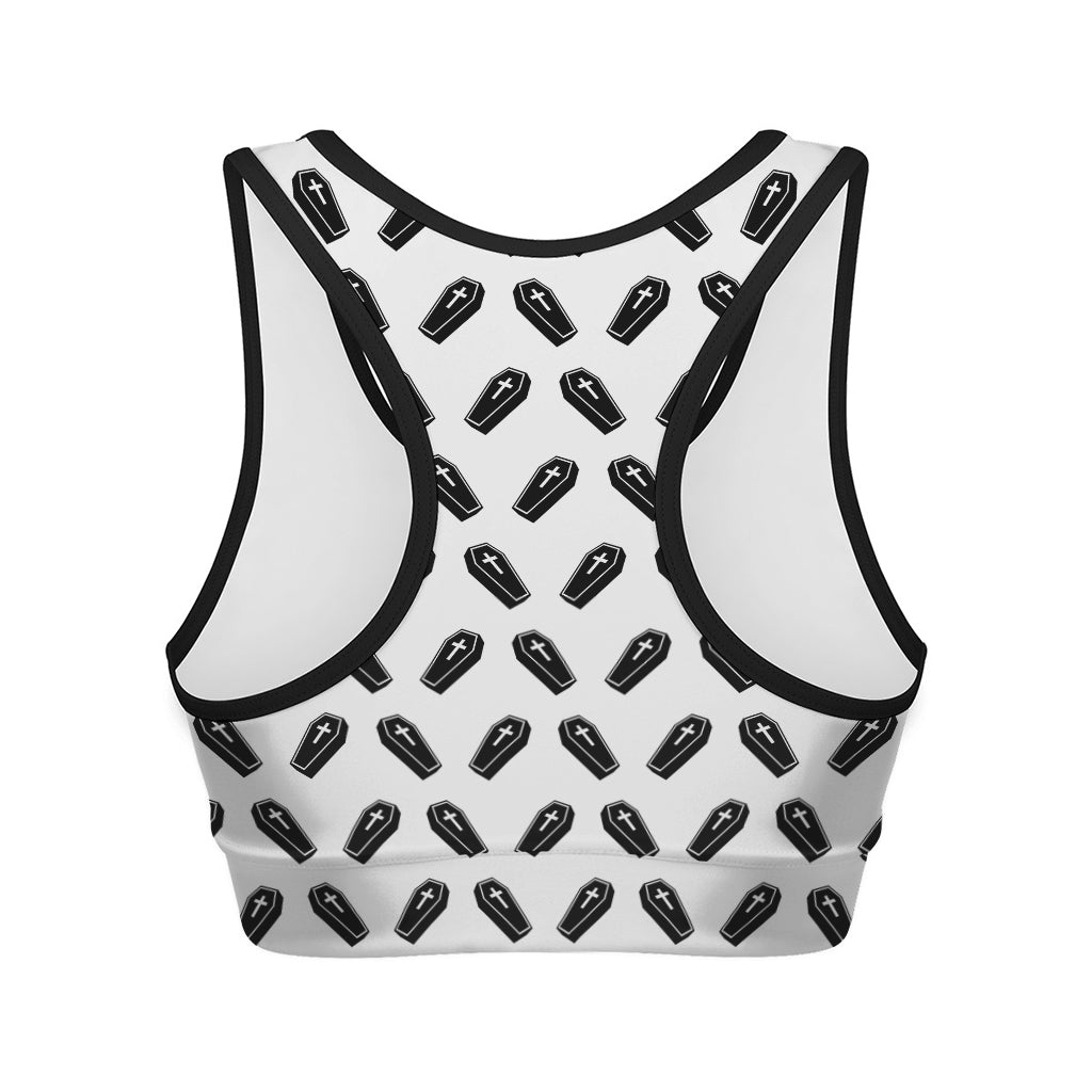 Black And White Coffin Pattern Print Women's Sports Bra