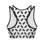 Black And White Coffin Pattern Print Women's Sports Bra