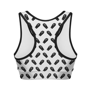 Black And White Coffin Pattern Print Women's Sports Bra