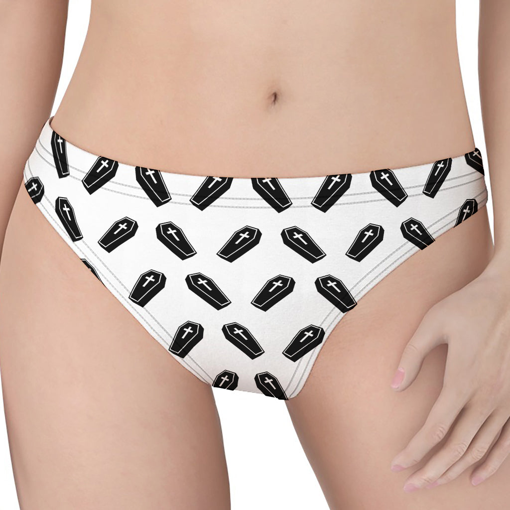 Black And White Coffin Pattern Print Women's Thong