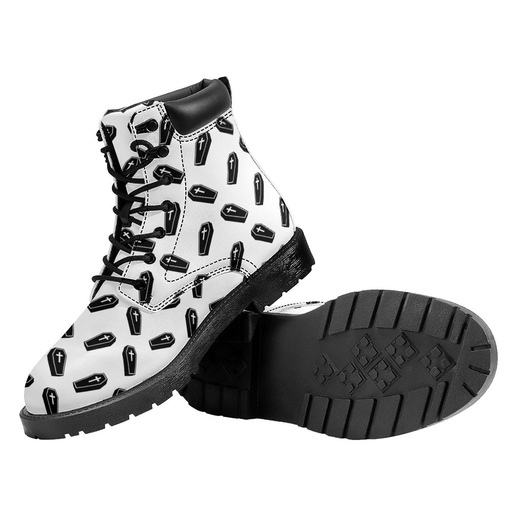 Black And White Coffin Pattern Print Work Boots