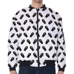 Black And White Coffin Pattern Print Zip Sleeve Bomber Jacket