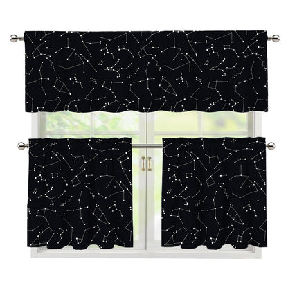 Black And White Constellation Print 3 Piece Kitchen Curtains