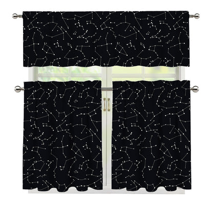 Black And White Constellation Print 3 Piece Kitchen Curtains