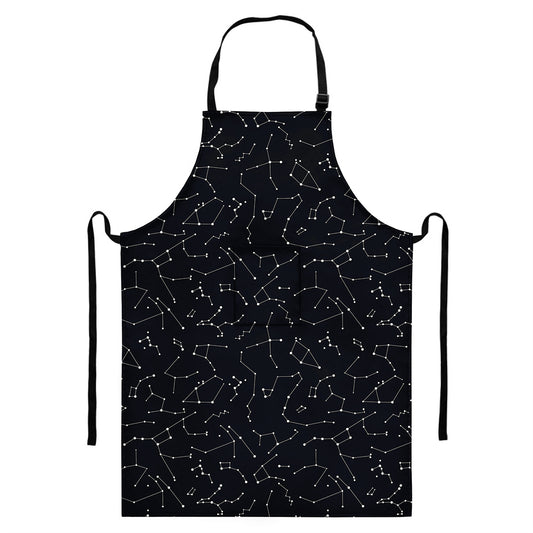 Black And White Constellation Print Bib Apron With Pocket