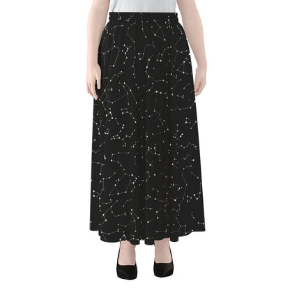 Black And White Constellation Print Chiffon Maxi Skirt