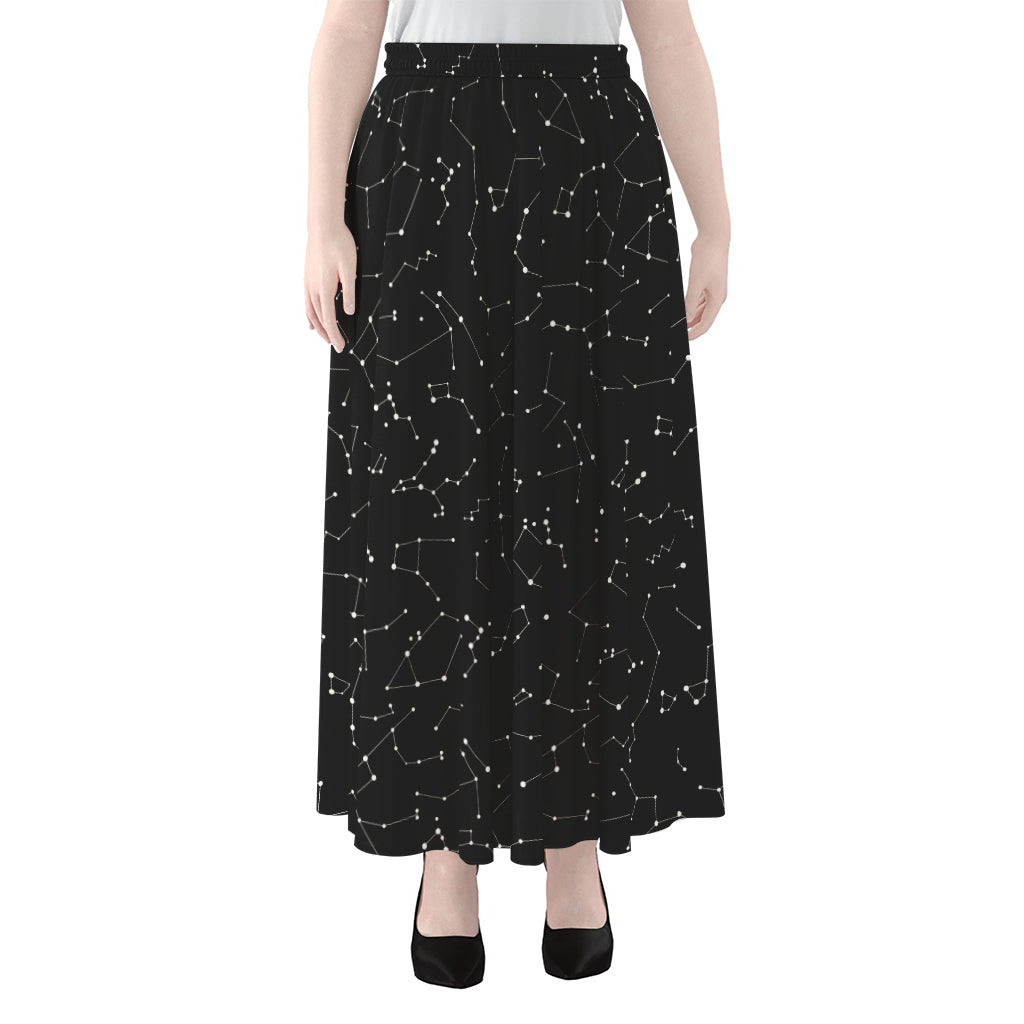 Black And White Constellation Print Chiffon Maxi Skirt