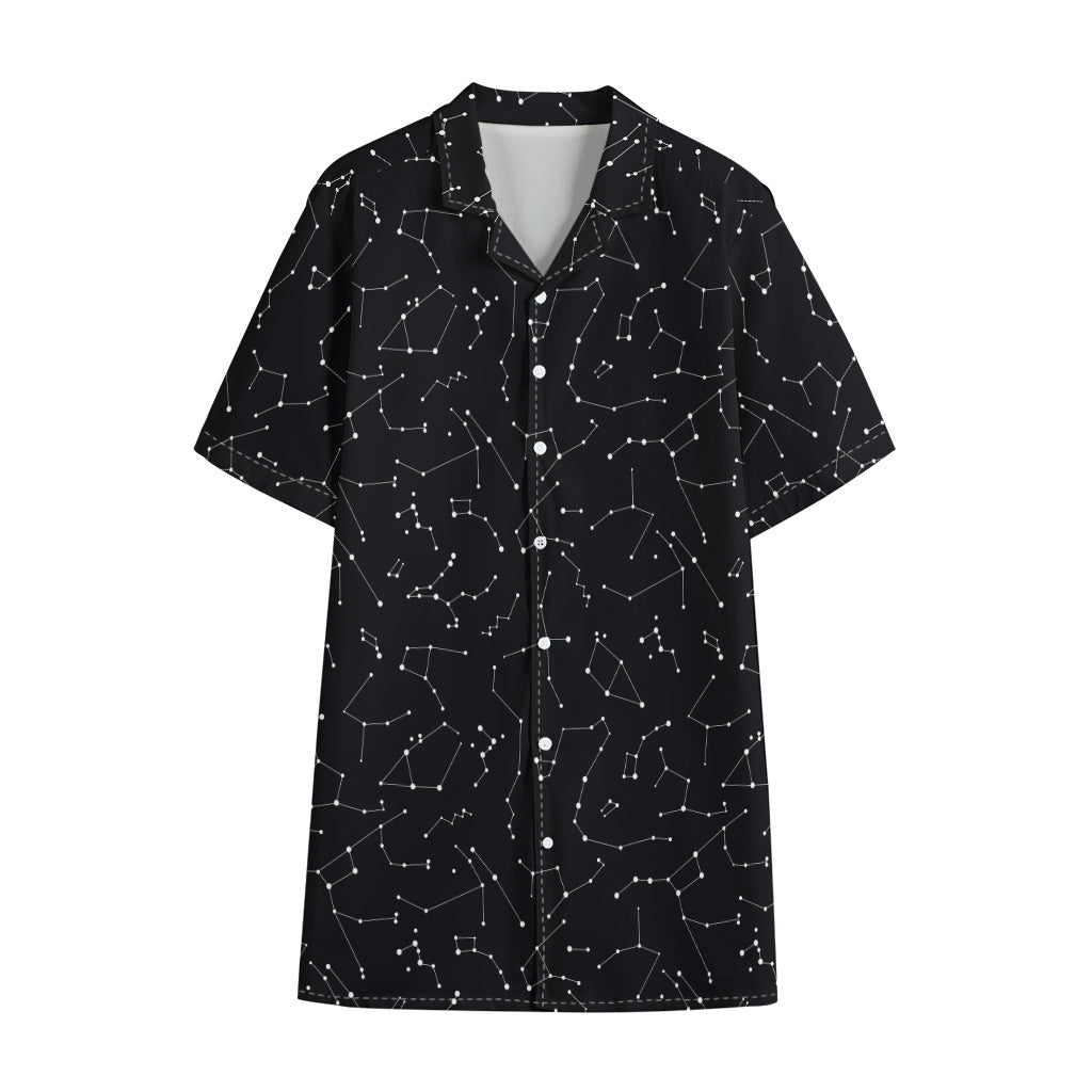 Black And White Constellation Print Cotton Hawaiian Shirt