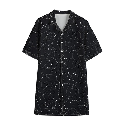 Black And White Constellation Print Cotton Hawaiian Shirt