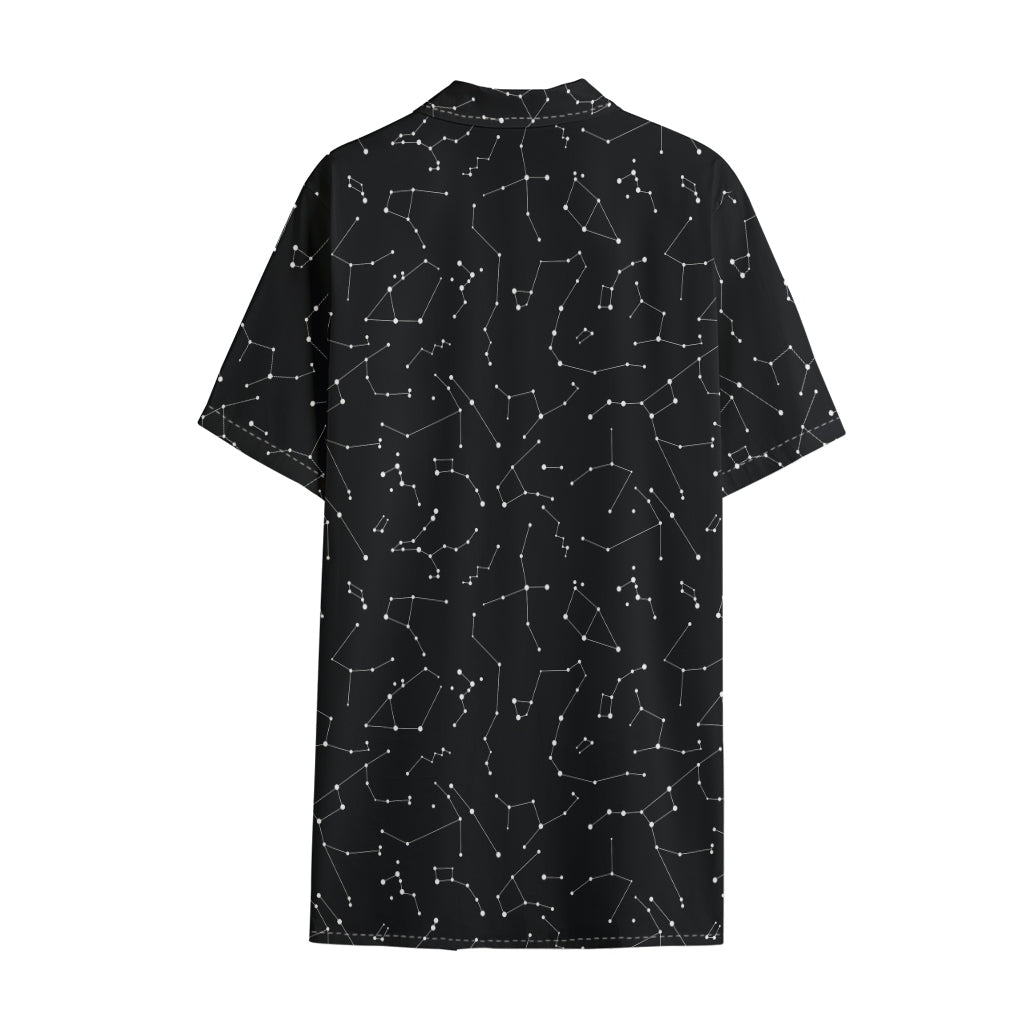 Black And White Constellation Print Cotton Hawaiian Shirt