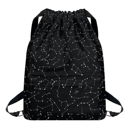 Black And White Constellation Print Drawstring Backpack