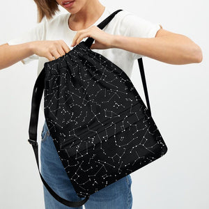 Black And White Constellation Print Drawstring Bag