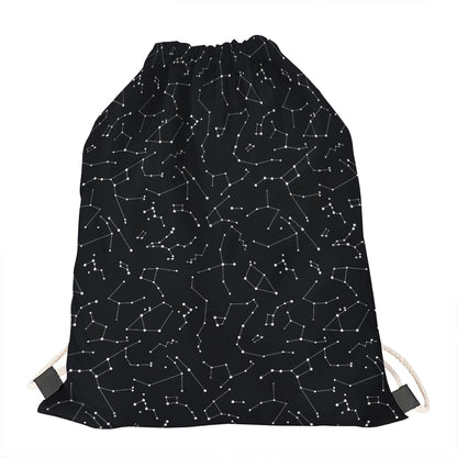 Black And White Constellation Print Drawstring Bag