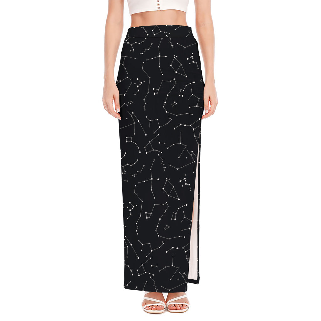 Black And White Constellation Print High Slit Maxi Skirt