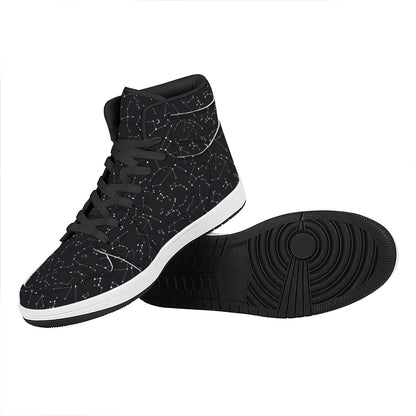 Black And White Constellation Print High Top Leather Sneakers