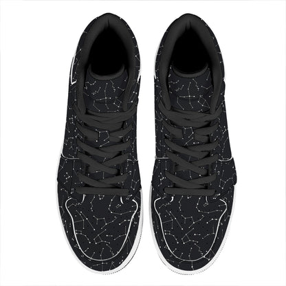 Black And White Constellation Print High Top Leather Sneakers