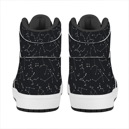 Black And White Constellation Print High Top Leather Sneakers