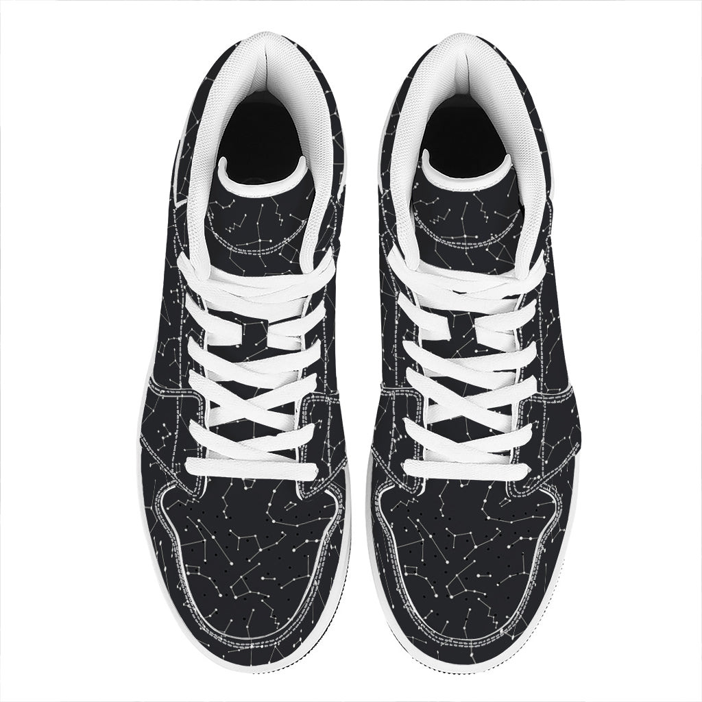 Black And White Constellation Print High Top Leather Sneakers