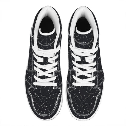 Black And White Constellation Print High Top Leather Sneakers