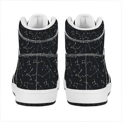 Black And White Constellation Print High Top Leather Sneakers