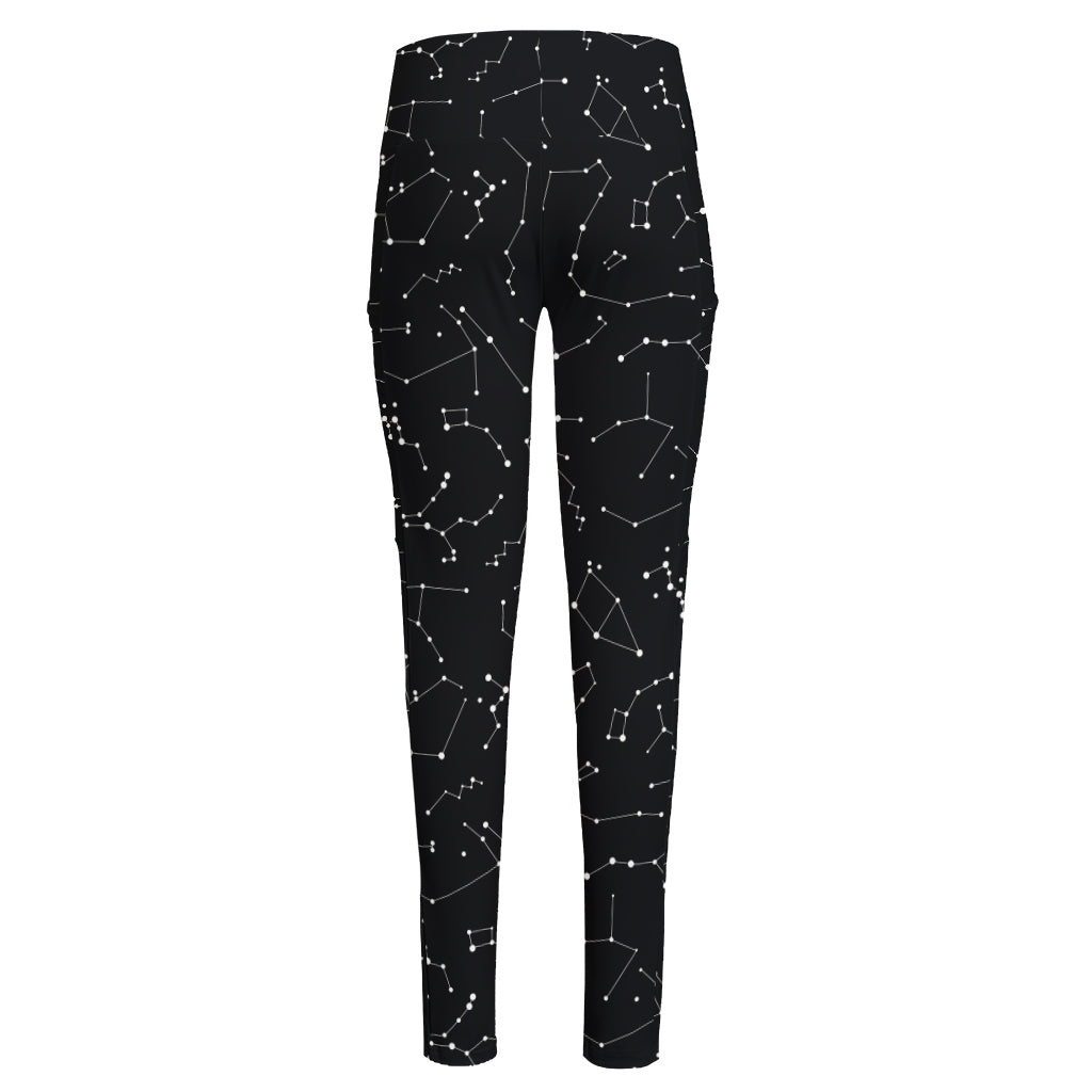 Black And White Constellation Print High-Waisted Pocket Leggings