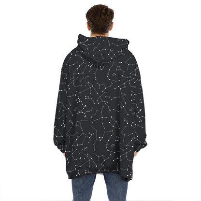 Black And White Constellation Print Hoodie Blanket