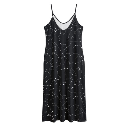 Black And White Constellation Print Jersey Midi Cami Dress