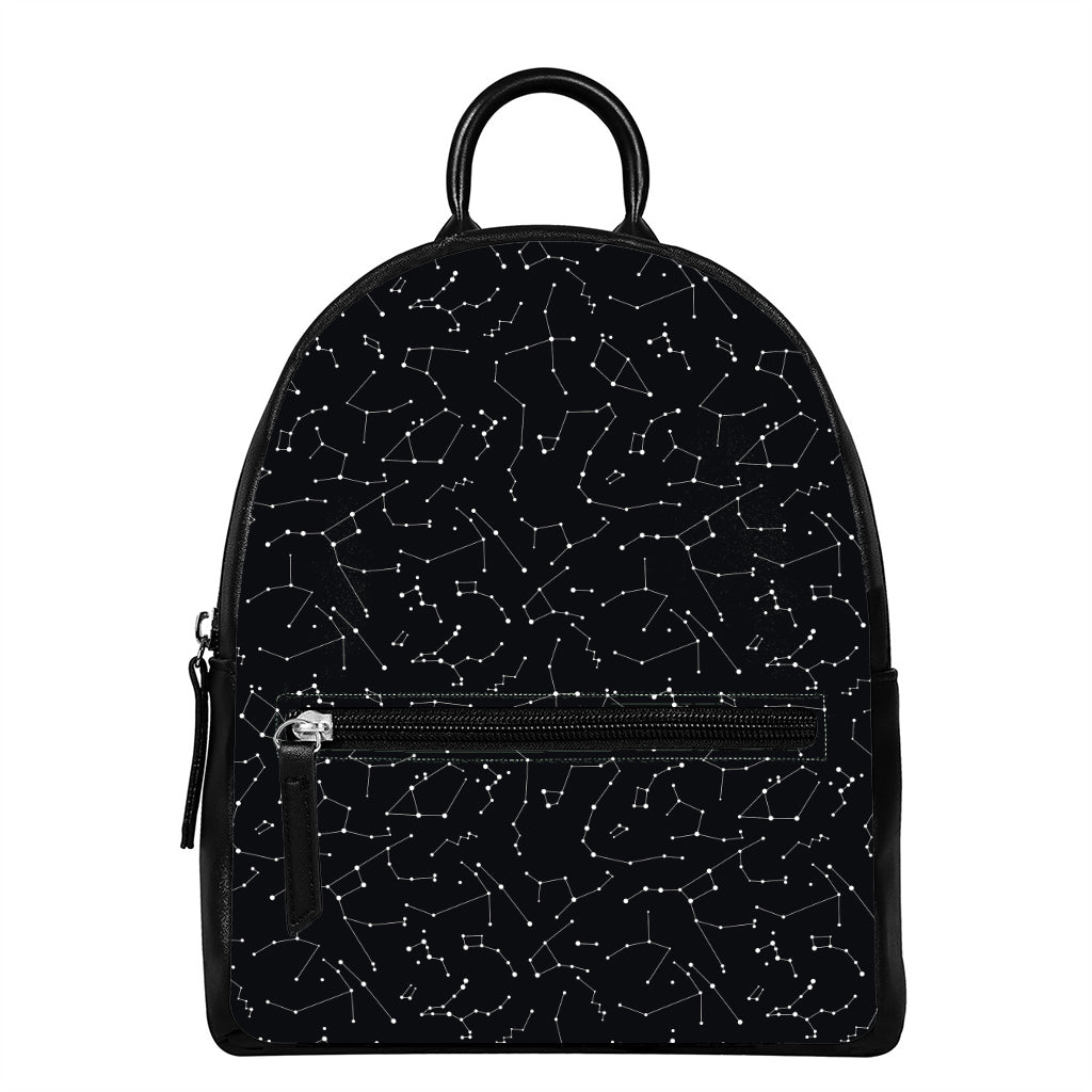 Black And White Constellation Print Leather Backpack