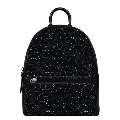 Black And White Constellation Print Leather Backpack