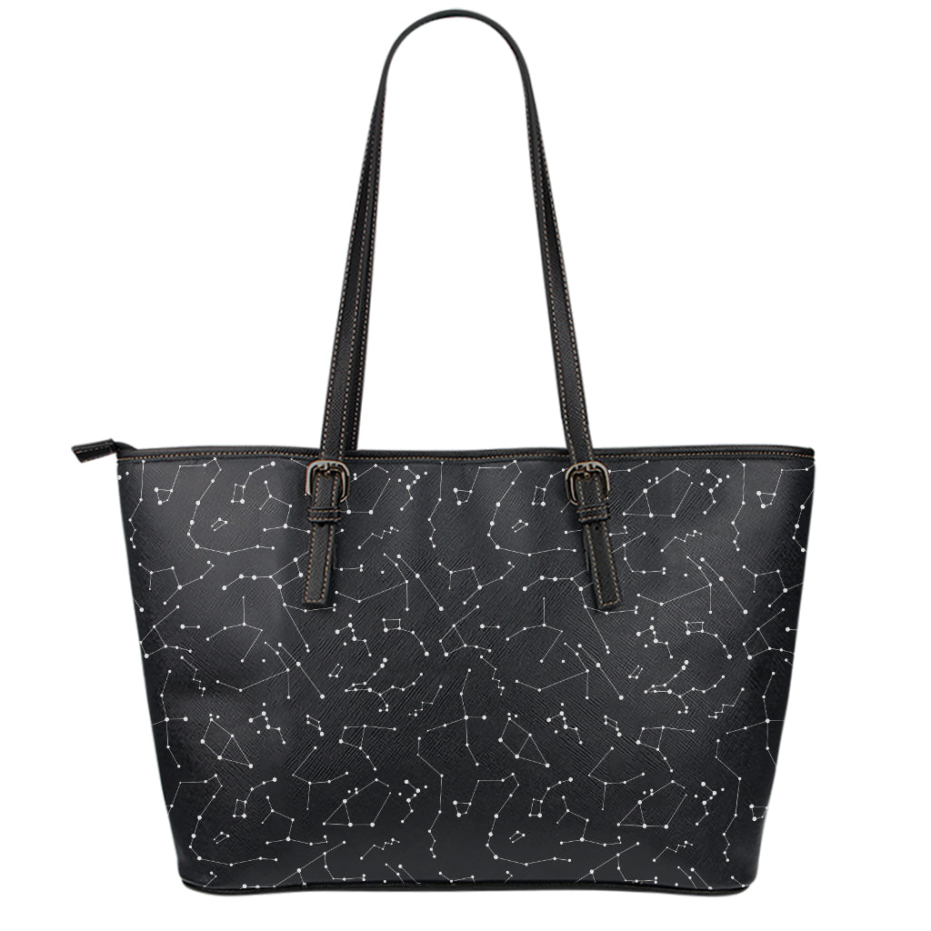 Black And White Constellation Print Leather Tote Bag