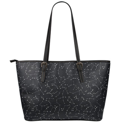 Black And White Constellation Print Leather Tote Bag