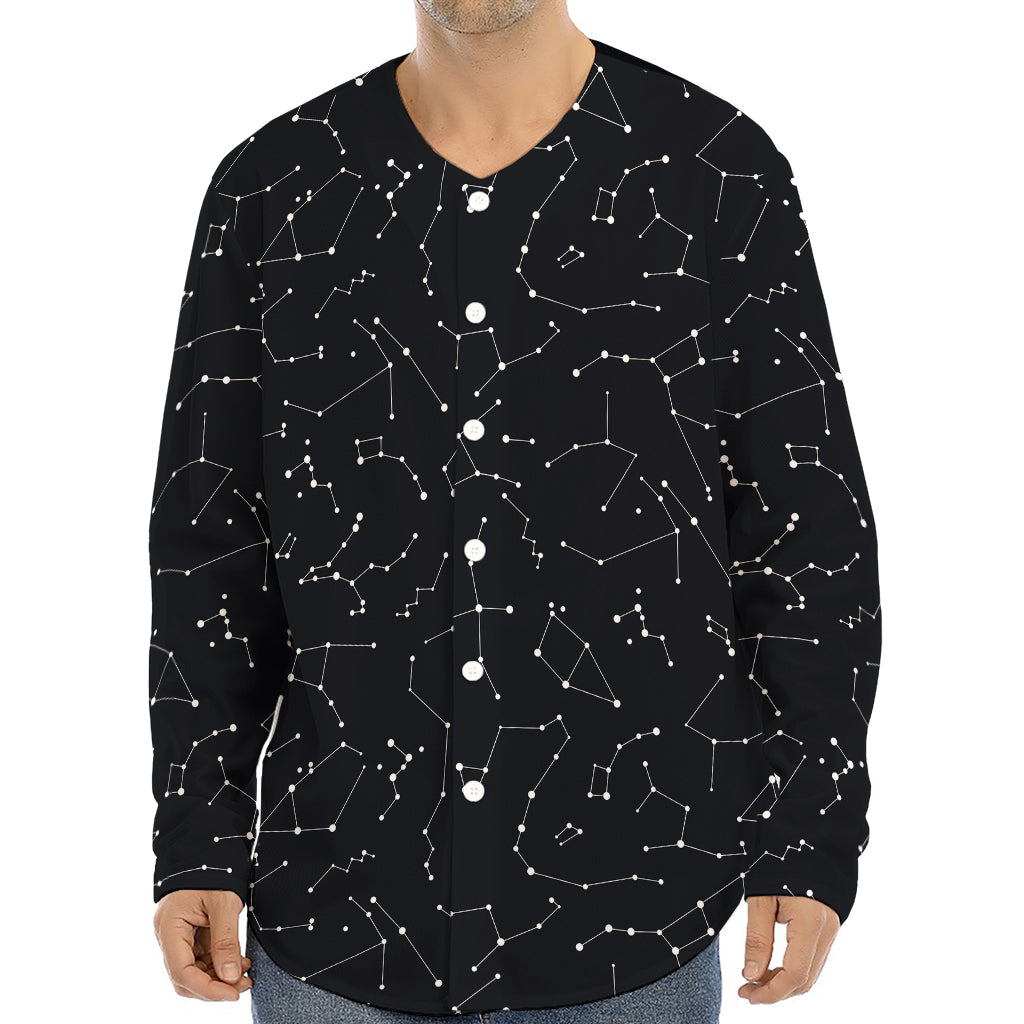 Black And White Constellation Print Long Sleeve Baseball Jersey