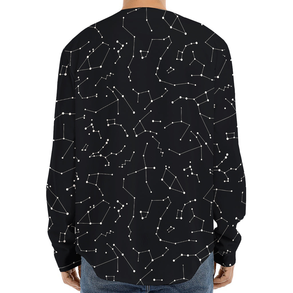 Black And White Constellation Print Long Sleeve Baseball Jersey