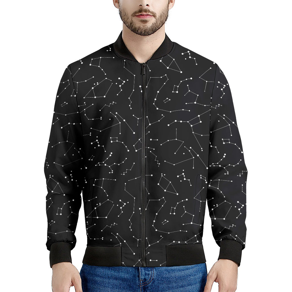 Black And White Constellation Print Men's Bomber Jacket