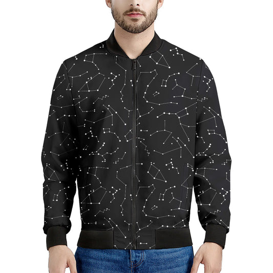 Black And White Constellation Print Men's Bomber Jacket
