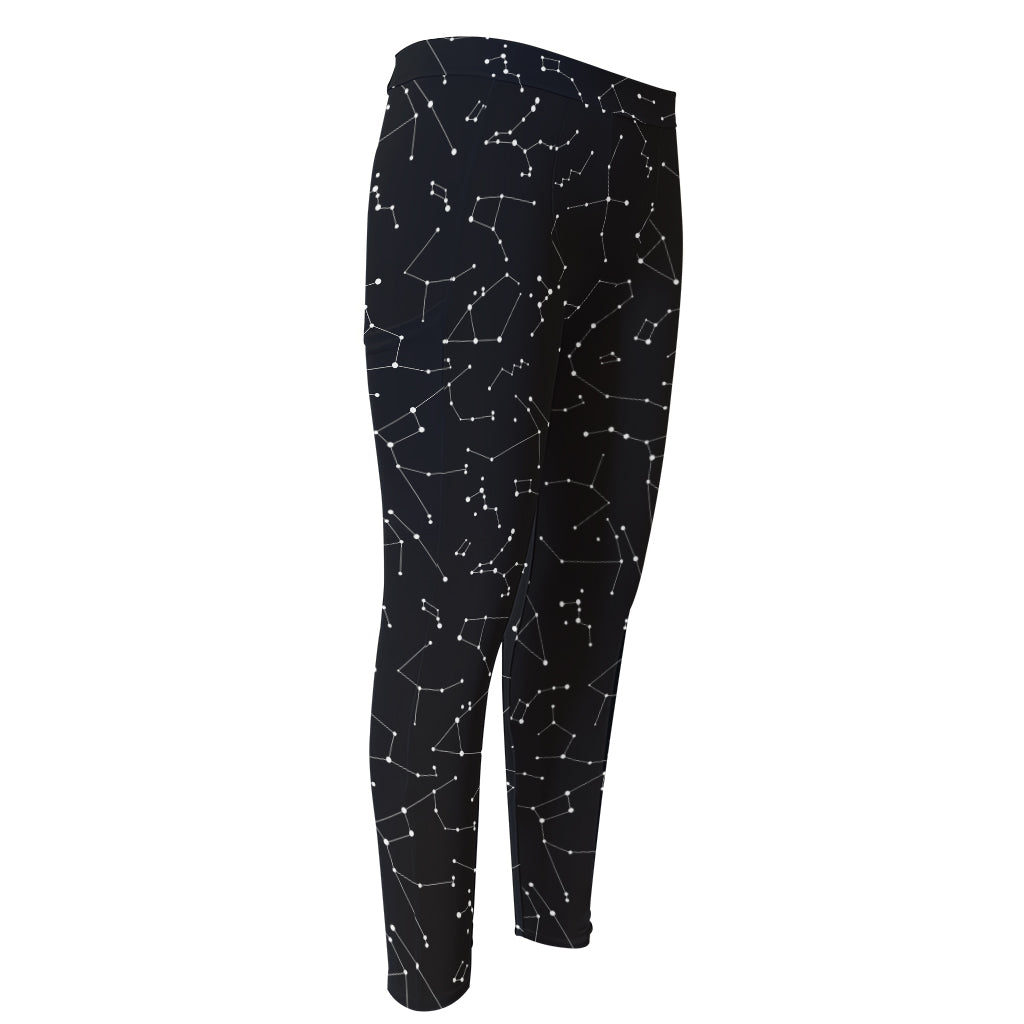 Black And White Constellation Print Men's Compression Pants