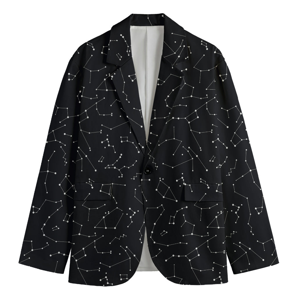 Black And White Constellation Print Men's Cotton Blazer