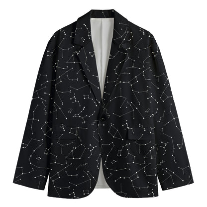 Black And White Constellation Print Men's Cotton Blazer