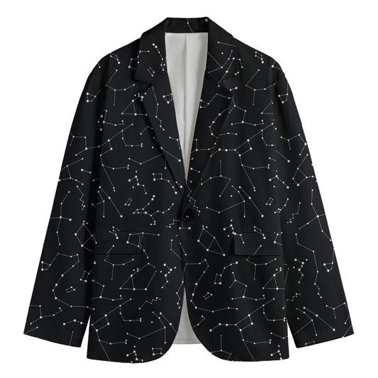 Black And White Constellation Print Men's Cotton Blazer