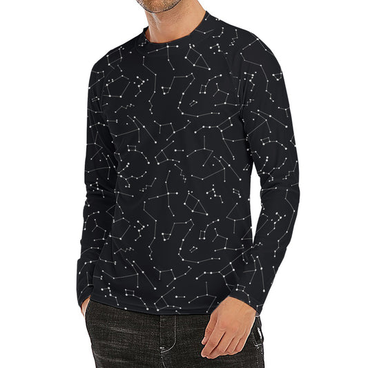 Black And White Constellation Print Men's Long Sleeve Rash Guard