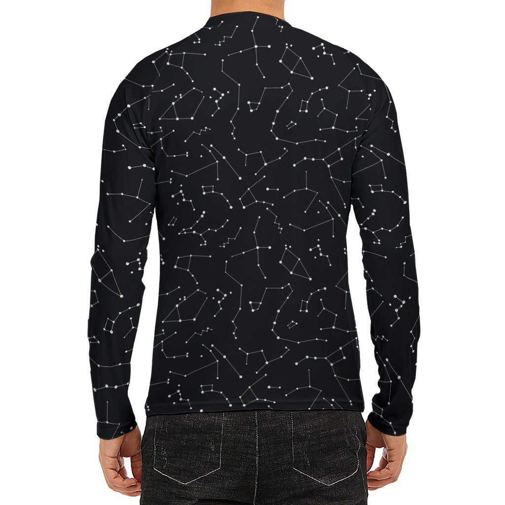 Black And White Constellation Print Men's Long Sleeve Rash Guard