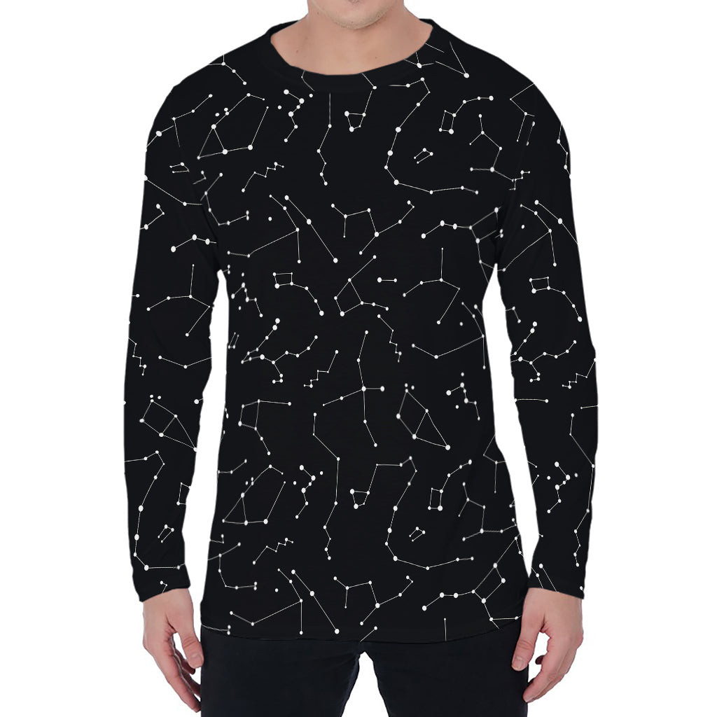 Black And White Constellation Print Men's Long Sleeve T-Shirt