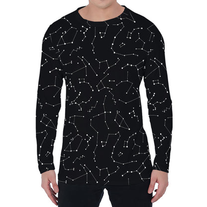 Black And White Constellation Print Men's Long Sleeve T-Shirt