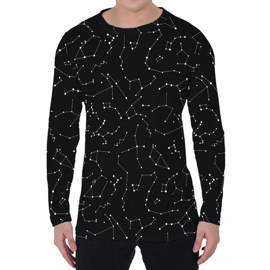 Black And White Constellation Print Men's Long Sleeve T-Shirt