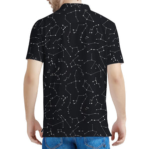 Black And White Constellation Print Men's Polo Shirt