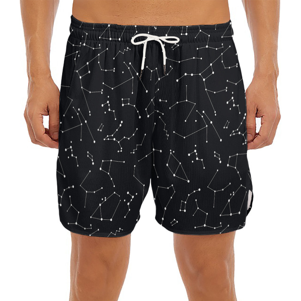 Black And White Constellation Print Men's Split Running Shorts