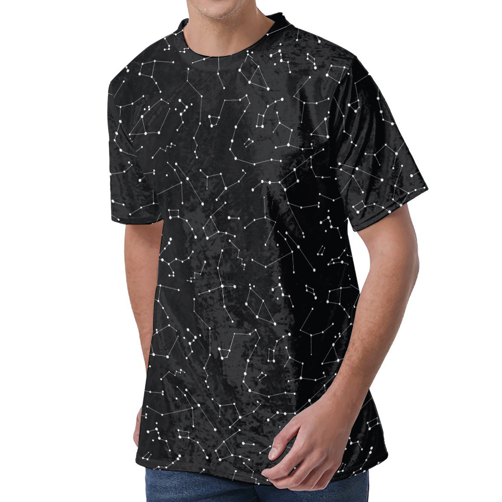 Black And White Constellation Print Men's Velvet T-Shirt