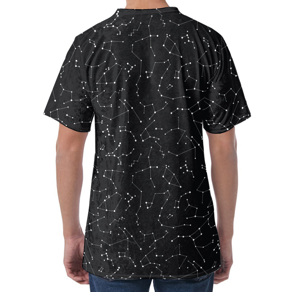 Black And White Constellation Print Men's Velvet T-Shirt