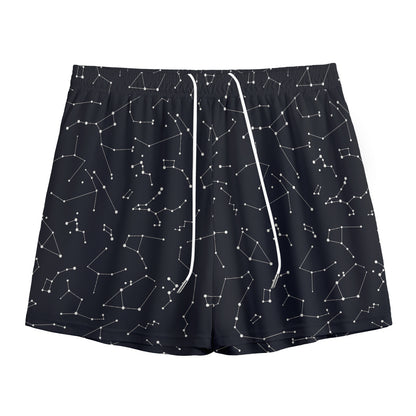 Black And White Constellation Print Mesh Shorts
