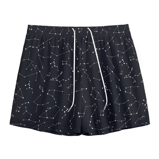 Black And White Constellation Print Mesh Shorts